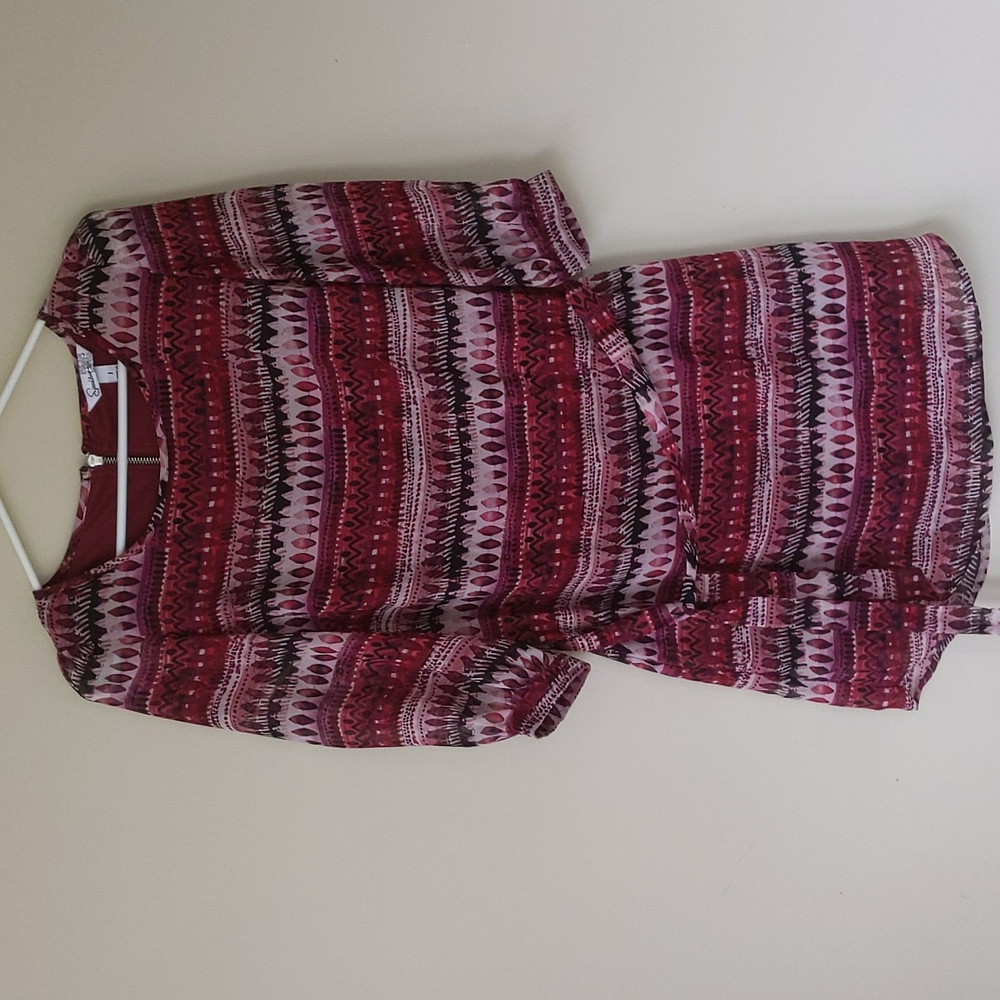 NWOT Speckless Pattern Lined Dress with Tie Belt Junior 1 Red Black